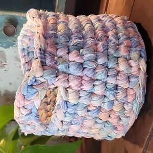 Crocheted Fabric Basket - Multicolored